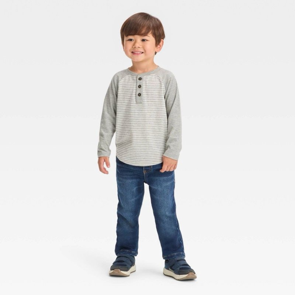 Gray Striped Kids Henley Shirt
